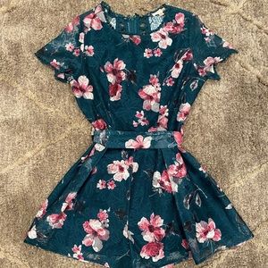 Green and floral romper